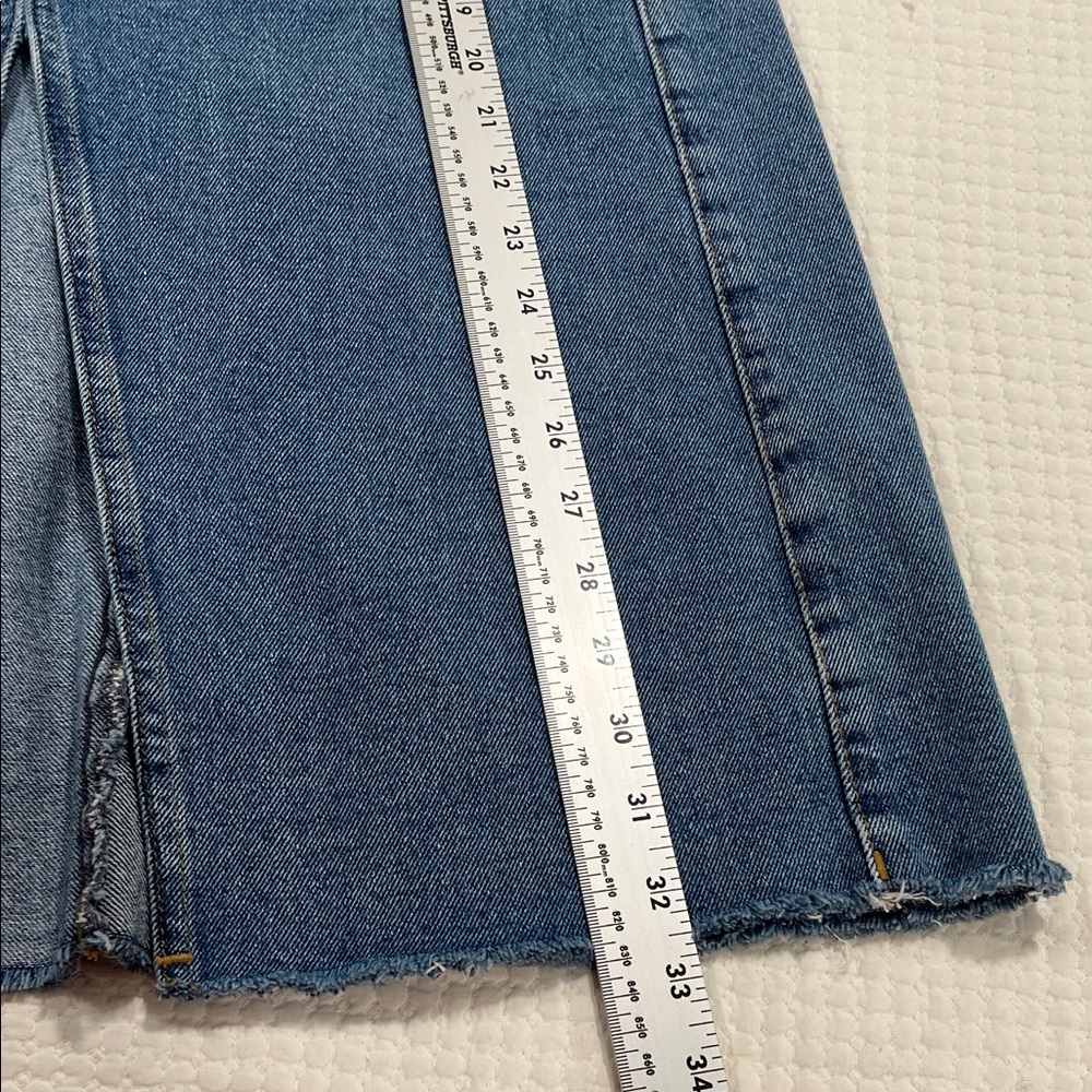 Zara High-Waisted Long Denim Skirt Front Slit Raw Hem sz XS - Picture 9 of 10
